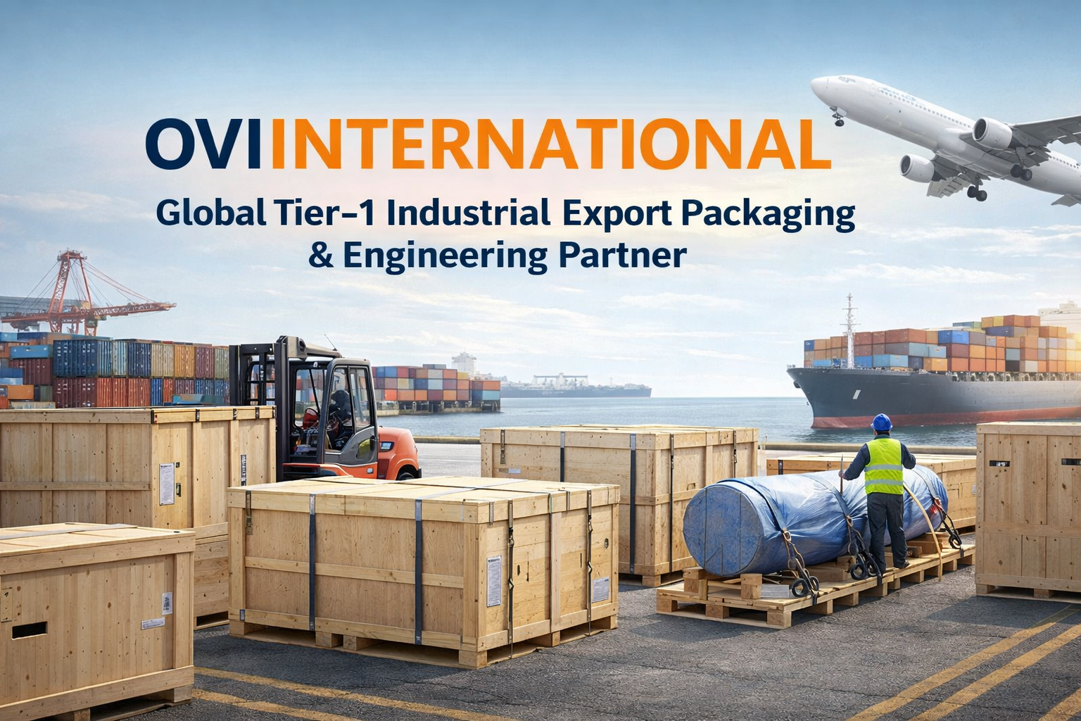 ISPM-15 certified heavy transformer secured inside engineered export crate for global shipment.