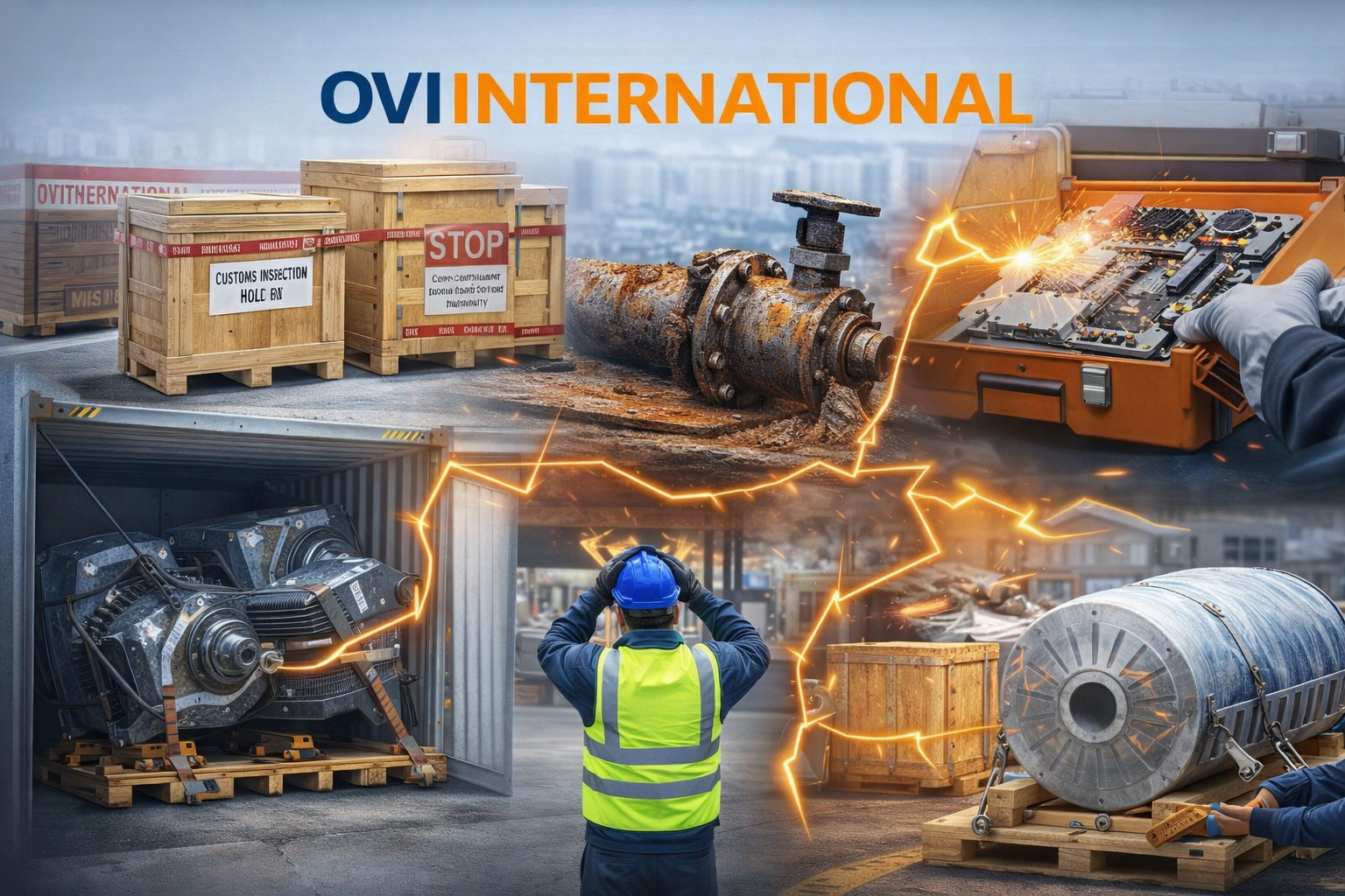 Industrial machinery with protective packaging