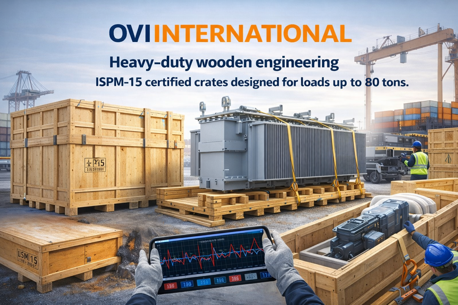 Industrial wooden crate for heavy machinery