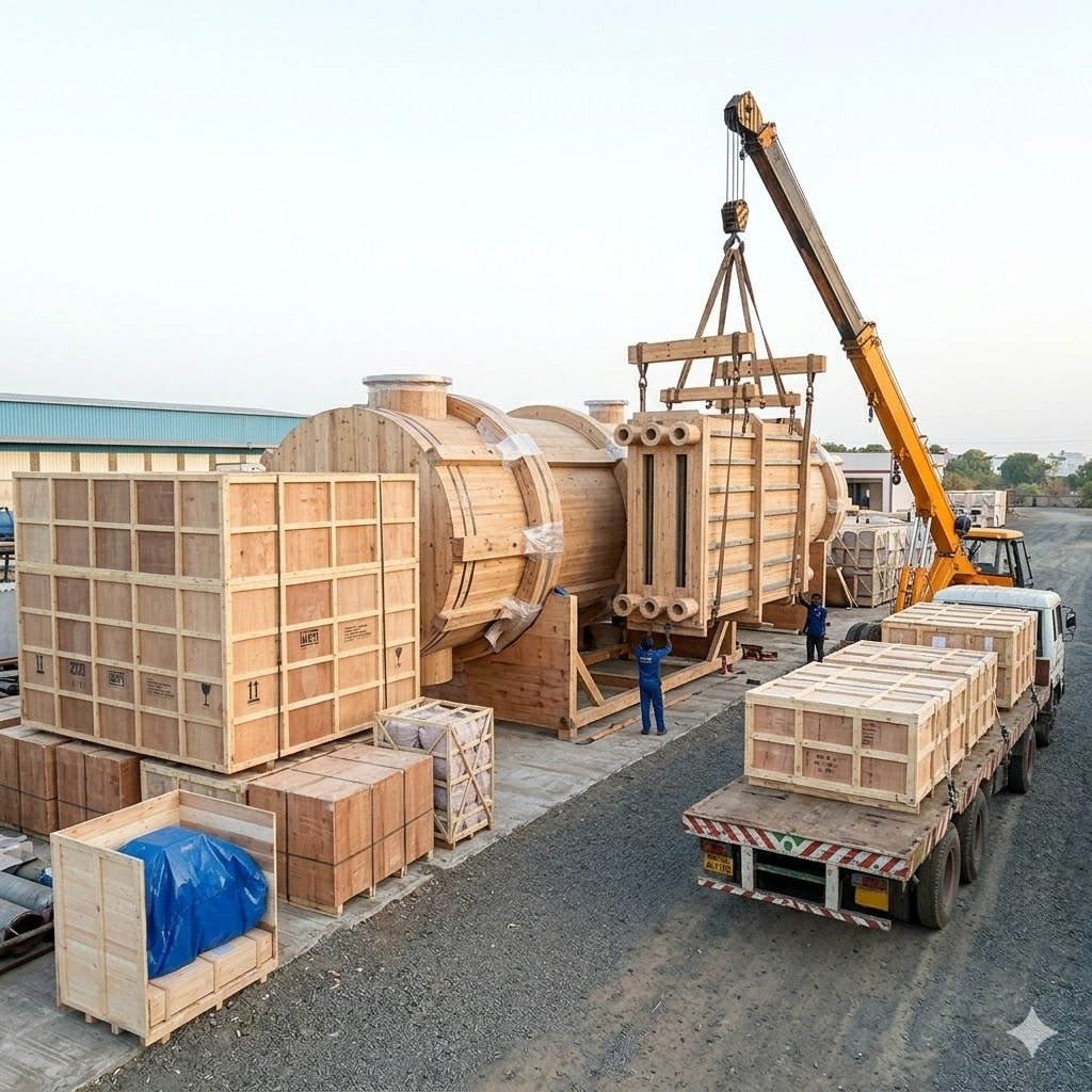 Industrial wooden crate for heavy machinery